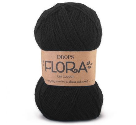 Drops Flora Uni Colour - 06 zwart - Wol Garen