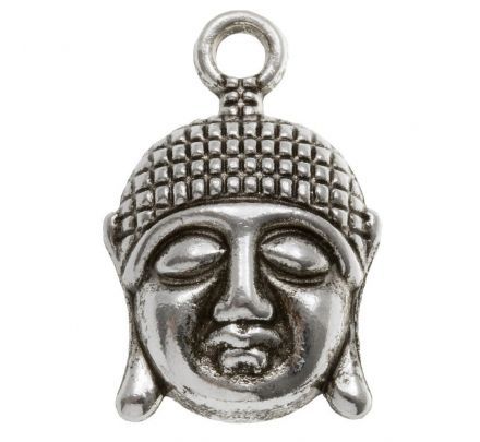 Bedeltje Boeddha gezicht - Antiek Zilver Bedels