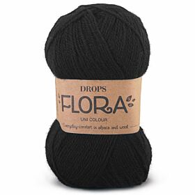 Drops Flora Uni Colour - 06 zwart - Wol Garen