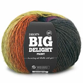 DROPS Big Delight Print - 10 olijfgroen/roest/pruim - Wol Garen