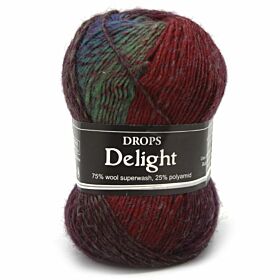 DROPS Delight Print - 15 turkoois/wijnrood/beige - Wol Garen
