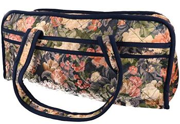 Handwerktas Floral Design Navy met Klassiek bloemmotief - Projecttas voor brei- en haakwerken - 44x13x21cm - Vintage look 1