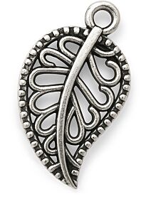 Bedeltje Leaf Texture Blaadje - 17 x 10 mm - Antiek Zilver 1