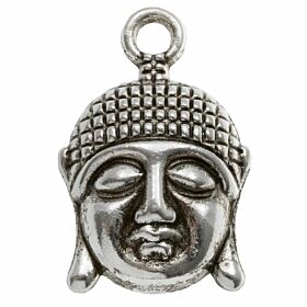 Bedeltje Boeddha gezicht - Antiek Zilver Bedels