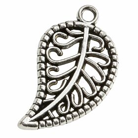 Antiek zilver bedeltje Leaf Texture - Met structuur en nerven van een blaadje
