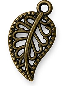 Bedeltje Leaf Texture Blaadje - 17 x 10 mm - Antiek Brons 1