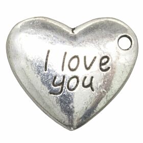 Bedeltje Love You Heart - Antiek Zilver Bedels