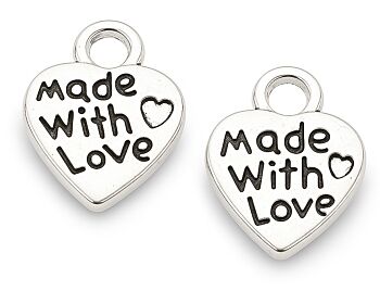 Bedeltje Made With Love Hartje - 12 x 10 mm - Antiek Zilver Hangertje 1