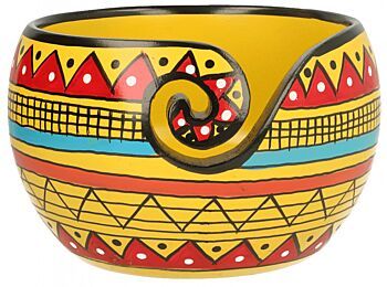 Scheepjes Yarn Bowl Yellow Strip - Mangohout met Schildering - 11x12,5cm 1